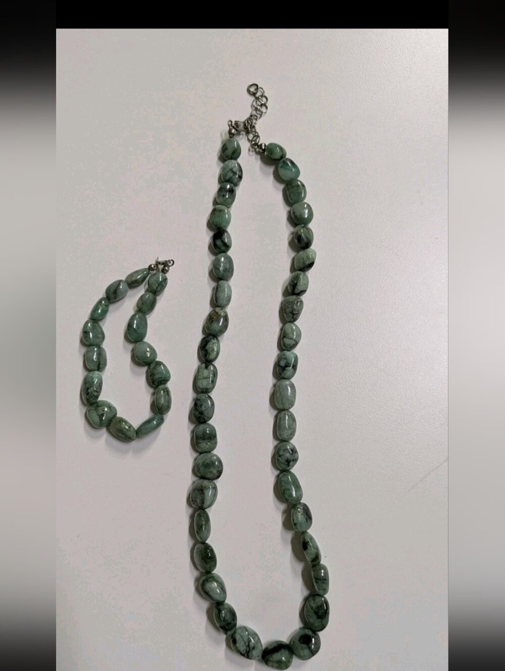 Beautiful BGE Sterling Silver 925 Green Stone Beads  necklace And Bracelet Set